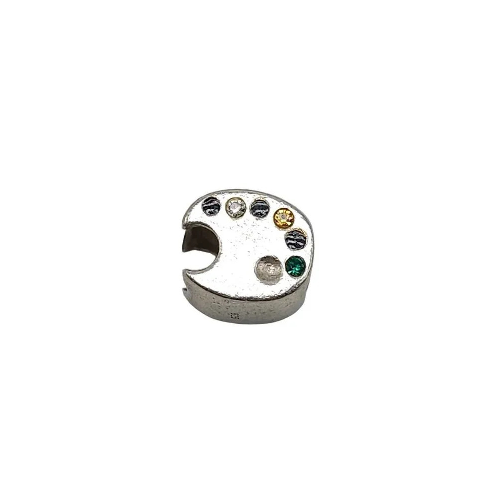 Sterling Silver 925 Artist Palette Bead Charm With Colored Stones Bracelet